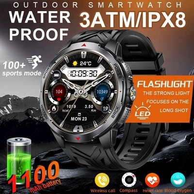 1100mAh Battery Military Smart Watch 3ATM Waterproof Compass