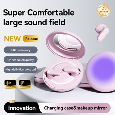 Bluetooth Earphone Mini Cute With Makeup Mirror earbuds