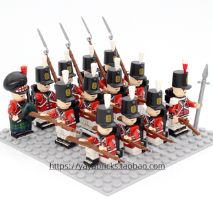 粤睿智达拿破仑战争积木人仔英国线列步兵绿夹克高地风笛手玩具