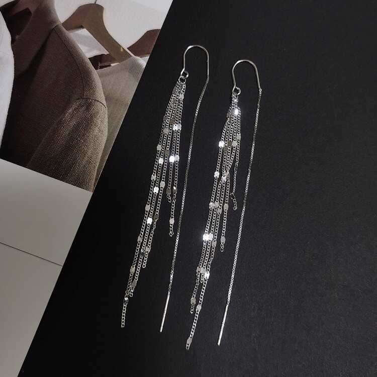 925纯银流苏耳环超闪亮片耳线