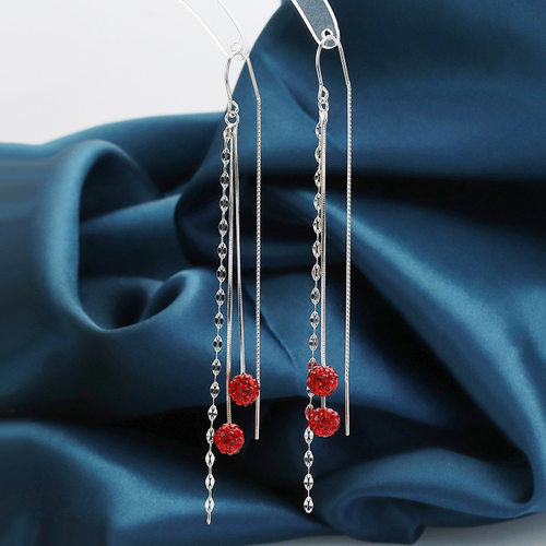 红色流苏纯银耳环超仙长款耳线