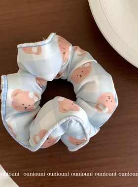 可爱充棉小熊发圈缎面镶边大肠圈学院风丸子头发绳百搭不伤发头绳