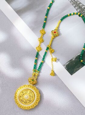 铜合金项链 转运八宝罗盘项链女高品质新中式轻奢复古锁骨链配饰