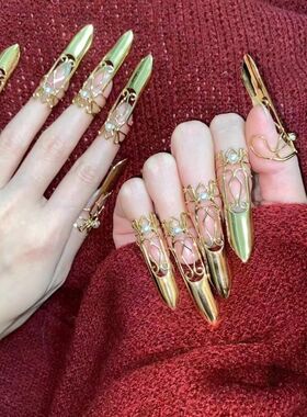 新款汉服饰品古风原创设计可调节绕线线条造型护甲套装指套