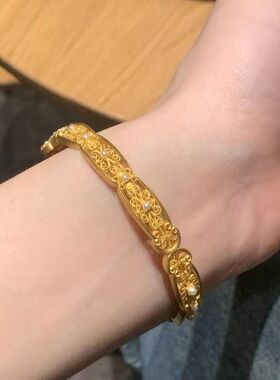 铜合金花丝手镯轻奢百搭女款素年锦时手链高级感气质汉服饰品手饰