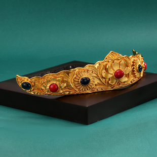 黄铜镀金牡丹花纹明代狄髻钿儿发冠 古装汉服百搭中国风发饰