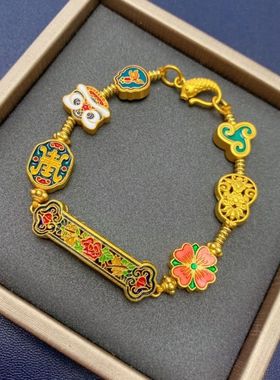 复古彩色串珠隔珠手牌烧蓝铜镀沙金配件手链时尚气质手串