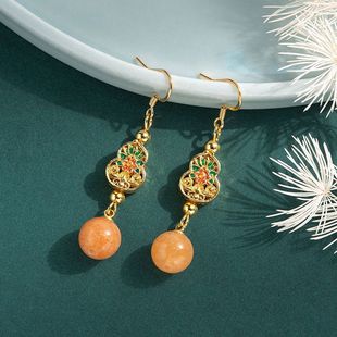原创设计国潮葫芦珐琅工艺镀金仿蜜蜡中国风耳环女高级感耳饰耳坠