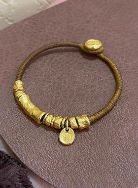黄金色盘缠福牌手链女新款复古小众设计碎金子棕色手绳送女友礼物
