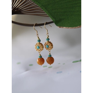 兰亭别院原创设计复古耳饰黄耳环汉服古典