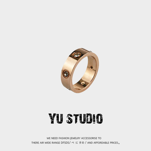 YUSTUDIO情侣钛钢轻奢玫金戒指