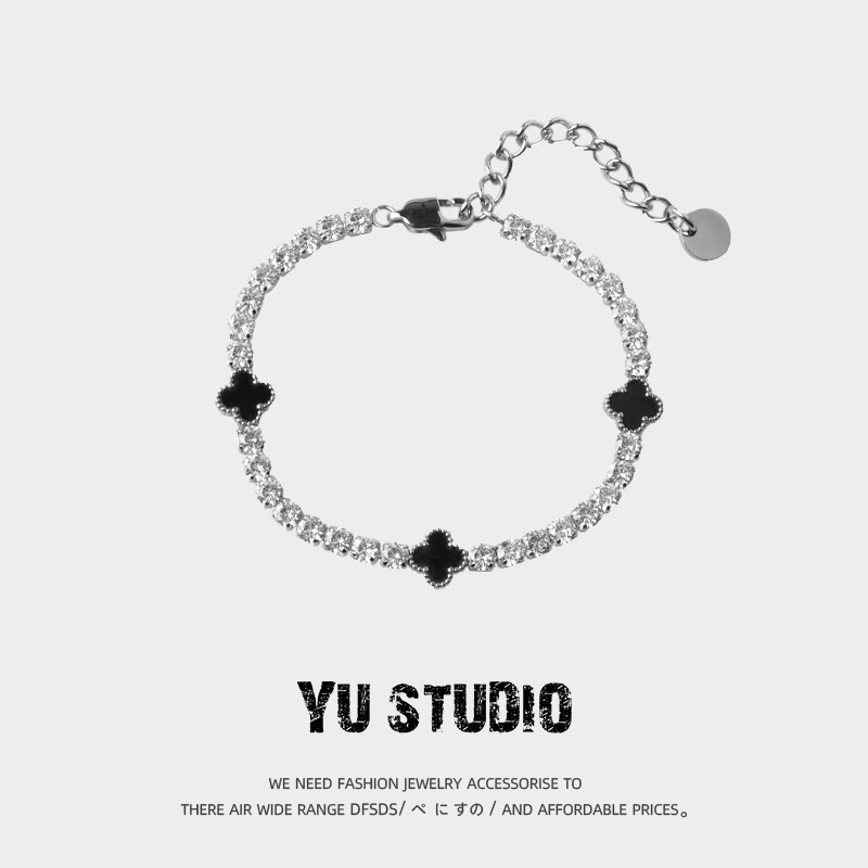 YUSTUDIO钛钢镶嵌锆石手链时尚轻奢情侣手饰高级感四叶草配饰