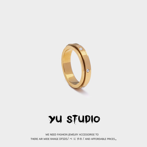 YUSTUDIO情侣钛钢轻奢风金色指环