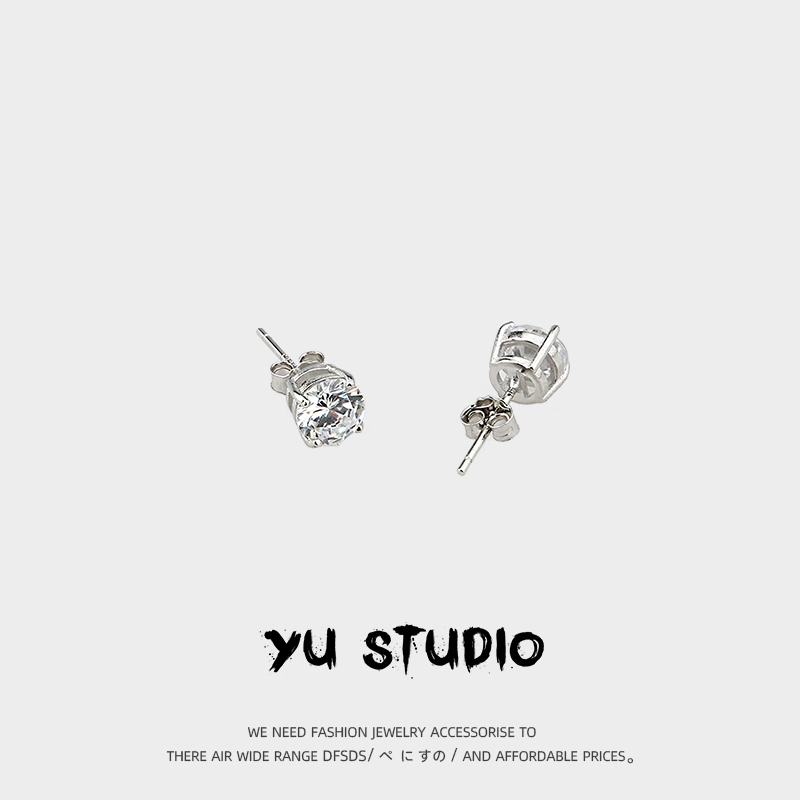 yustudio简约925纯银白金耳钉