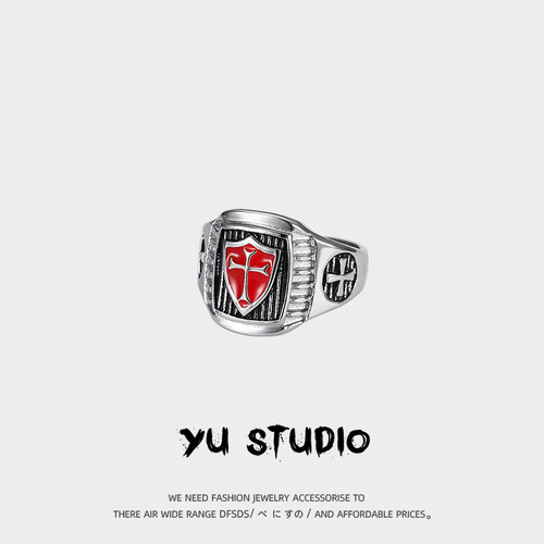 YUSTUDIO男士钛钢镶钻欧美戒指