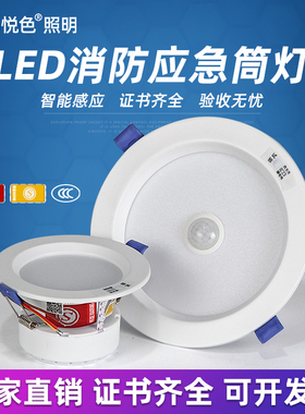 消防应急筒灯led嵌入式应急灯人体感应3456寸停电照明一体化射灯