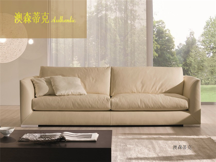 澳森蒂克现代真皮沙发意大利轻奢极简沙发米色皮别墅沙发私人定制