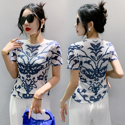 质印花网纱透气薄款短袖T恤女