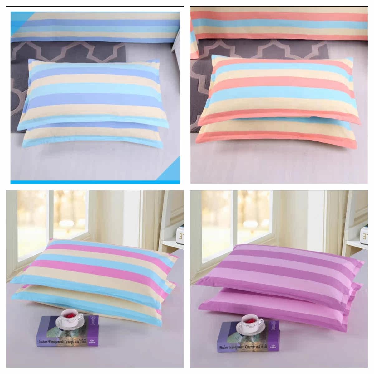 纯棉老粗布枕套不起球帆布加厚加密条纹枕头套信封式枕套一对