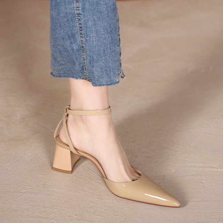 包头浅口粗跟牛漆皮夏季女新款一字带中高跟后空优雅亮片时装凉鞋,居家布艺,居家婚庆拖鞋,淘宝优惠券,粉丝福利购,淘宝优惠卷