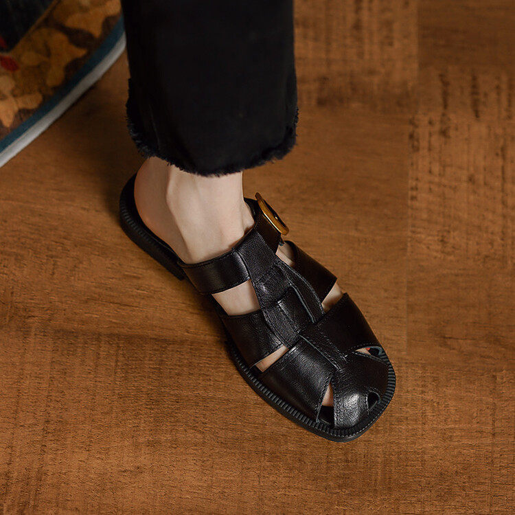 2023夏季新款时尚包头拖鞋子一脚蹬防滑平底沙滩镂空罗马半拖鞋女,运动/瑜伽/健身/球迷用品,广场舞鞋,淘宝优惠券,粉丝福利购,淘宝优惠卷