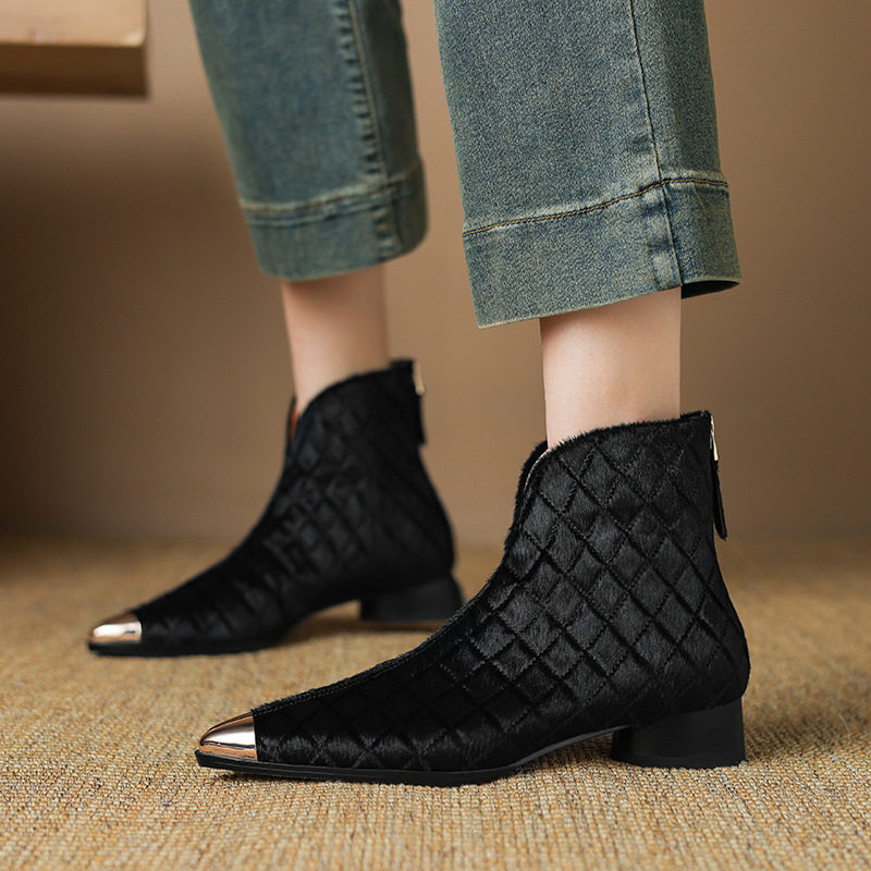 马毛~复古小短靴真皮2024年冬季尖头中跟及裸靴V口粗跟瘦瘦靴女靴,户外/登山/野营/旅行用品,登山鞋/徒步鞋,淘宝优惠券,粉丝福利购,淘宝优惠卷