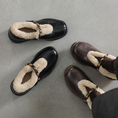 女士时髦感2025年秋冬圆头中跟内增高加绒厚玛丽珍鞋保暖浅口单鞋