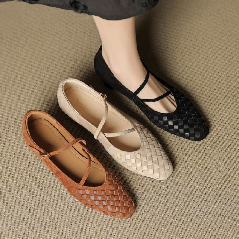 方头法式复古平底夏季奶奶鞋编织一字带玛丽珍女鞋浅口单鞋小皮鞋