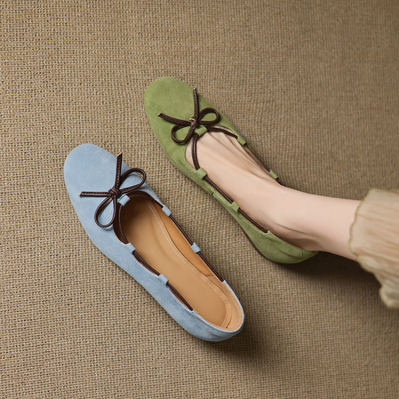 2025新款秋季蝴蝶结单鞋女浅口平跟套脚瓢鞋时尚个性百搭女鞋