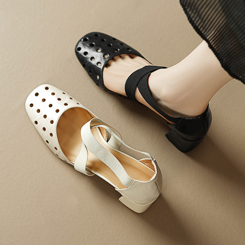 舒适|5.5cm罗马风镂空包头凉鞋女粗跟芭蕾舞风交叉高跟玛丽珍鞋女,女鞋,马丁靴,淘宝优惠券,粉丝福利购,淘宝优惠卷