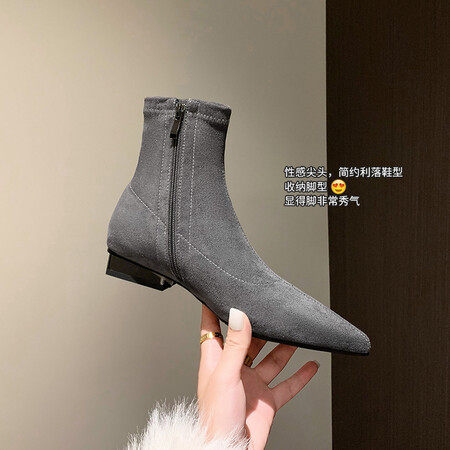 灰色尖头弹力靴袜靴绒面洋气瘦瘦靴低跟平底短靴女春秋及踝靴裸靴,户外/登山/野营/旅行用品,登山鞋/徒步鞋,淘宝优惠券,粉丝福利购,淘宝优惠卷
