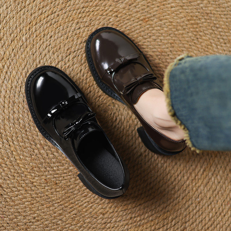 6CM小众简约深口小皮鞋2025春季新款圆头粗跟双蝴蝶结单鞋乐福鞋,女鞋,马丁靴,淘宝优惠券,粉丝福利购,淘宝优惠卷