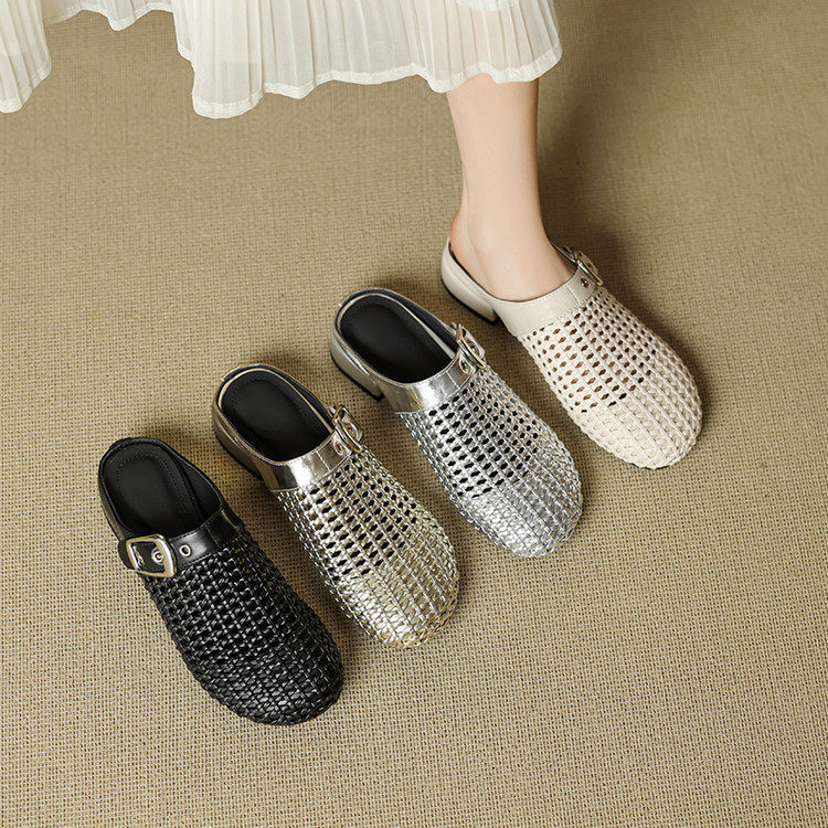 2.5cm高级感编织包头半拖鞋2025新款春夏法式圆头外穿平底凉拖女,运动/瑜伽/健身/球迷用品,广场舞鞋,淘宝优惠券,粉丝福利购,淘宝优惠卷