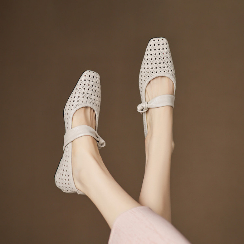 羊皮版2025新款法式复古编织镂空透气玛丽珍鞋女夏日不累脚小单鞋