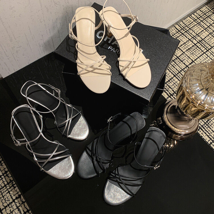 午后甜茶~法式简约圆头细跟露趾一字带凉鞋女夏季细带高跟鞋代发,女鞋,马丁靴,淘宝优惠券,粉丝福利购,淘宝优惠卷