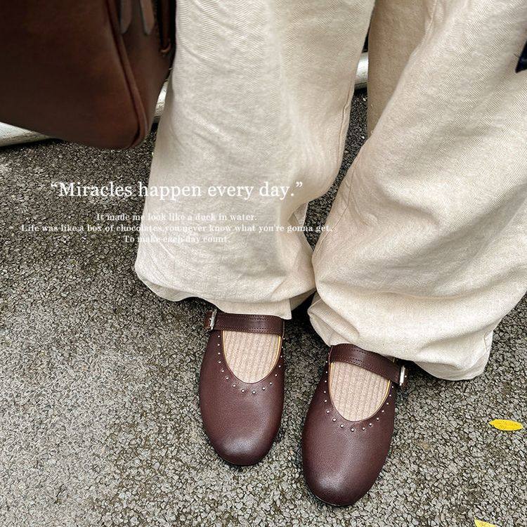 软底法式芭蕾单鞋女2025新款平底一字带玛丽珍鞋牛皮休闲女鞋,女鞋,马丁靴,淘宝优惠券,粉丝福利购,淘宝优惠卷