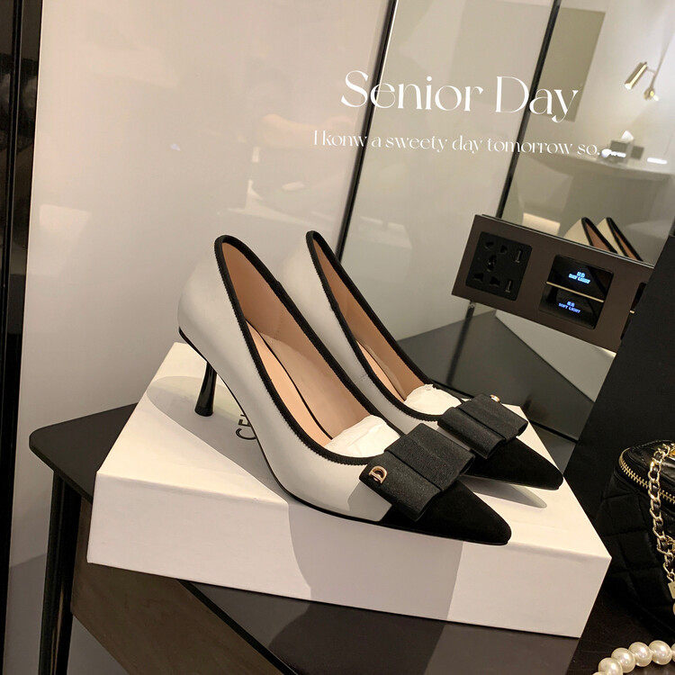 里外全皮！小香风尖头单鞋女细跟夏季真皮气质蝴蝶结优雅高跟鞋女,居家布艺,居家婚庆拖鞋,淘宝优惠券,粉丝福利购,淘宝优惠卷