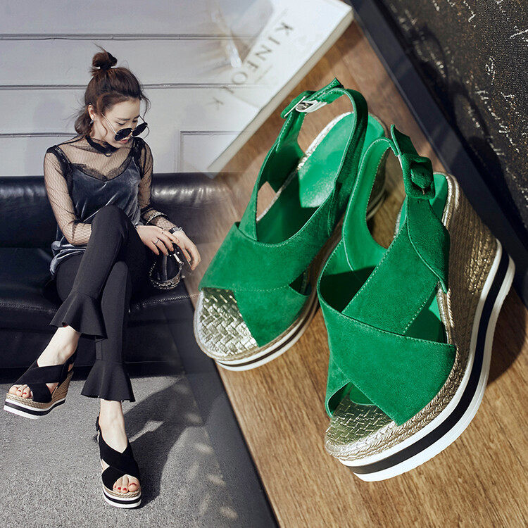 2024夏新款欧洲站真皮厚底坡跟磨砂一字扣超高跟罗马松糕鞋凉鞋女,运动/瑜伽/健身/球迷用品,广场舞鞋,淘宝优惠券,粉丝福利购,淘宝优惠卷