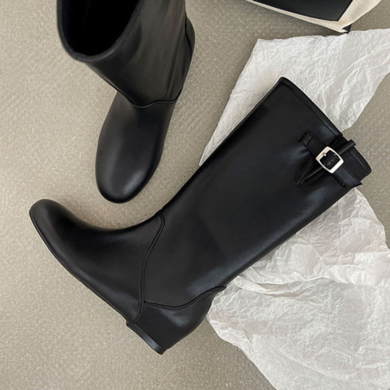 靴子女士长筒靴秋冬季超火美拉德小个子粗跟骑士显瘦黑棕色内增高