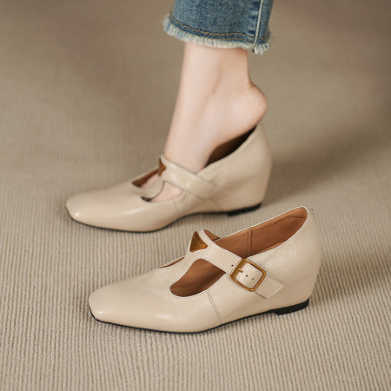 2025真皮法式复古玛丽珍鞋女丁字带超跟单鞋女浅口通勤小皮鞋百搭