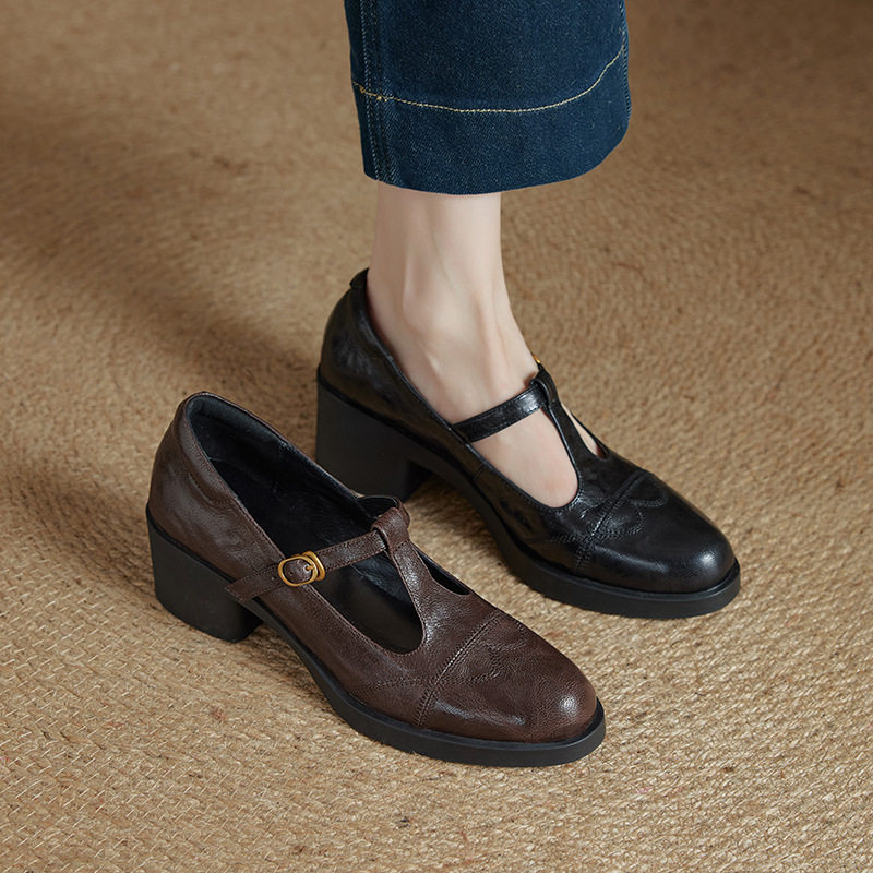 真皮玛丽珍鞋女2025春季新款粗跟高跟小皮鞋一字扣带复古羊皮单鞋,居家布艺,居家婚庆拖鞋,淘宝优惠券,粉丝福利购,淘宝优惠卷