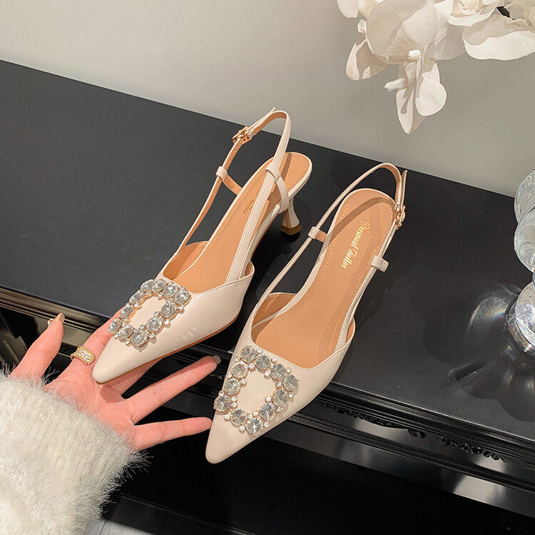 水钻方扣包头凉鞋细跟尖头新娘高跟鞋夏季后空皮带扣单鞋,女鞋,马丁靴,淘宝优惠券,粉丝福利购,淘宝优惠卷