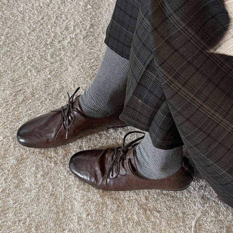 里外全皮鞋女2025新款春款系带平底软底舒适孕妇深口老钱风小皮鞋,女鞋,马丁靴,淘宝优惠券,粉丝福利购,淘宝优惠卷