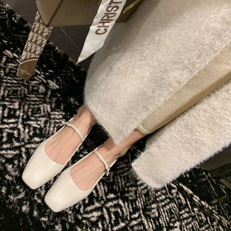 羊皮版~法式真皮玛丽珍鞋女平底一字扣浅口仙女鞋温柔单鞋小皮鞋~