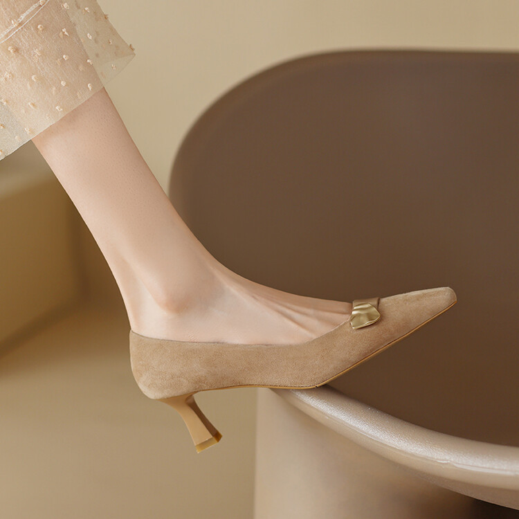 羊皮 6cm跟 舒适百搭 里外真皮耐穿不磨脚新款时尚小方头单鞋女春