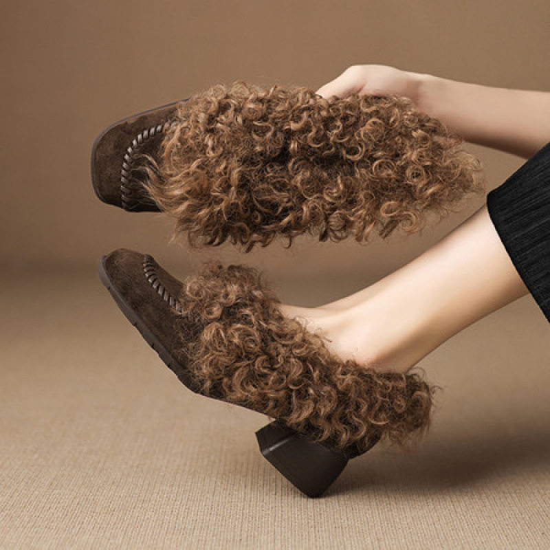 时髦洋气羊卷毛毛领口加绒玛丽珍小皮鞋复古翻毛皮粗跟深口单鞋女,女鞋,马丁靴,淘宝优惠券,粉丝福利购,淘宝优惠卷