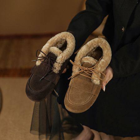 2025冬季舒适一脚蹬复古毛毛鞋女巨软系带平底勃肯羊羔毛雪地鞋,居家布艺,居家婚庆拖鞋,淘宝优惠券,粉丝福利购,淘宝优惠卷