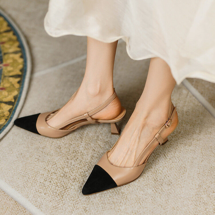 稳稳不累脚！2023新款小香风拼色酒杯跟高跟后空包头尖头凉单鞋,女鞋,马丁靴,淘宝优惠券,粉丝福利购,淘宝优惠卷