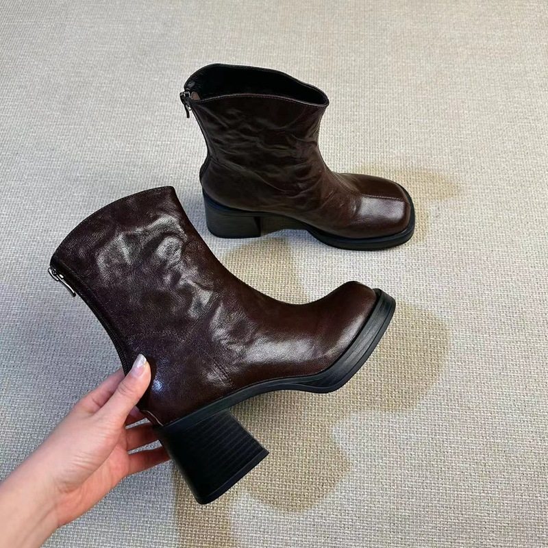 显瘦大长腿方头粗跟气质优雅短筒靴2024秋季手抓纹羊皮舒适时装靴,运动/瑜伽/健身/球迷用品,广场舞鞋,淘宝优惠券,粉丝福利购,淘宝优惠卷