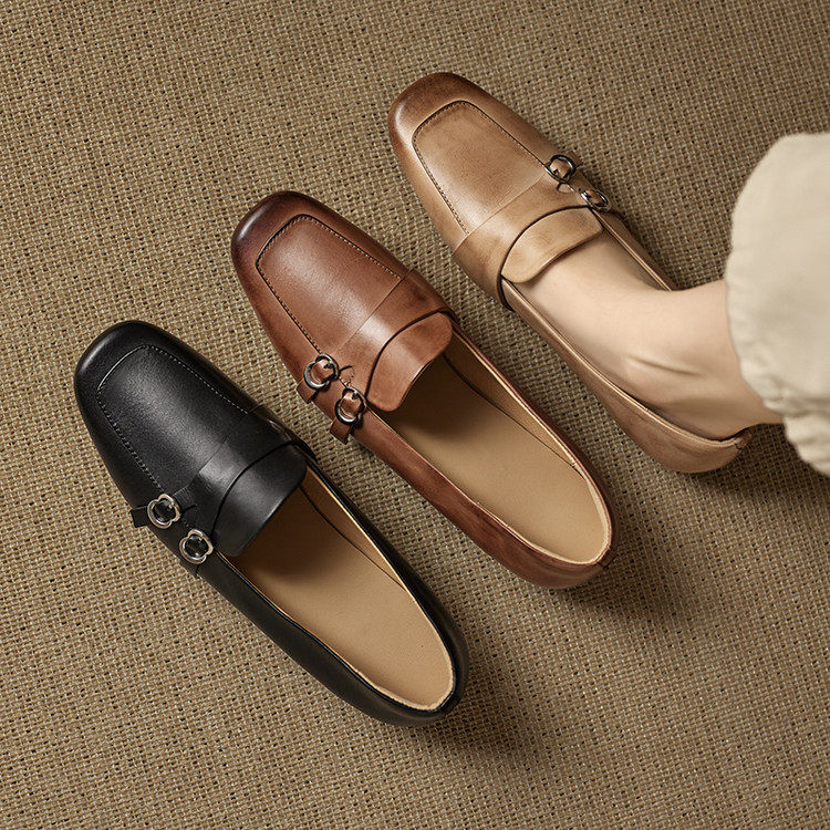 老钱风~轻奢单鞋~方头乐福鞋女2025新款真皮粗跟不累脚通勤小皮鞋,女鞋,马丁靴,淘宝优惠券,粉丝福利购,淘宝优惠卷